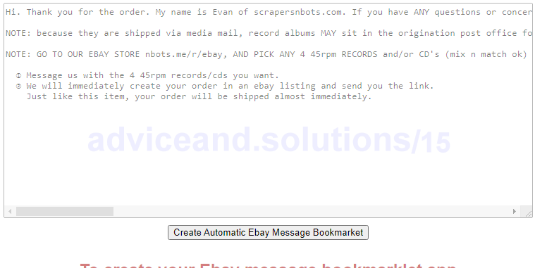 Press 'create Automatic Ebay Message Bookmarklet' Button