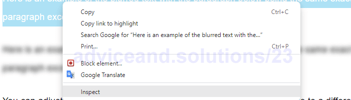 Select Text To Blur Right Click Inspect