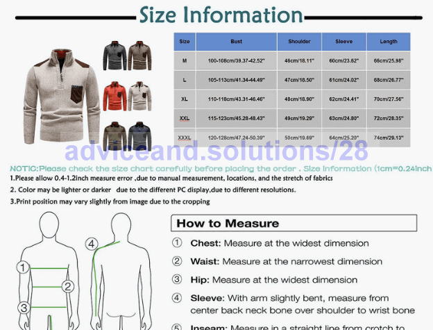 Size Chart For Clothing On Amazon Often Wrong