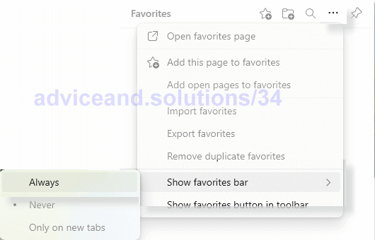 Microsoft Edge Click Show Favorites Bar Always