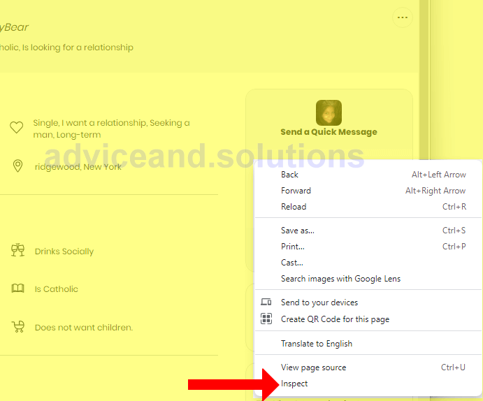 Right Click Pof Message Box Click 'inspect' Menu