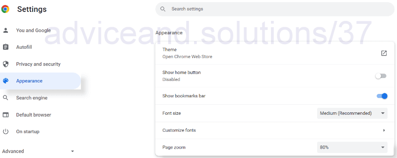 Chrome Settings Appearance Page Zoom